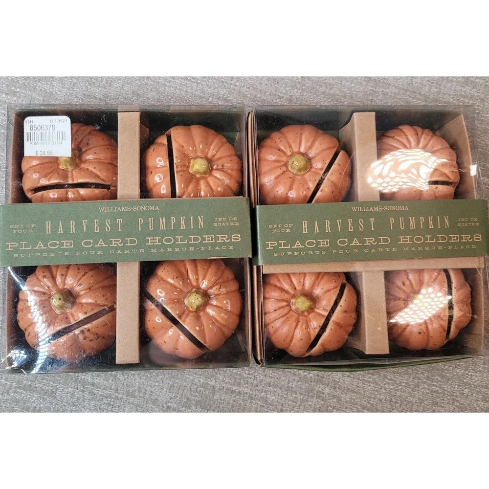 Williams Sonoma Harvest Pumpkin‎ Place Card Holders 8 Autumn Fall NEW OLD STOCK